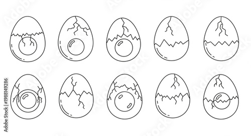 Collection of Cracked Easter Eggs with Yolk Inside.