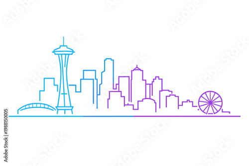 Minimalist Seattle Skyline Line Art with Gradient Outline Modern City Illustration