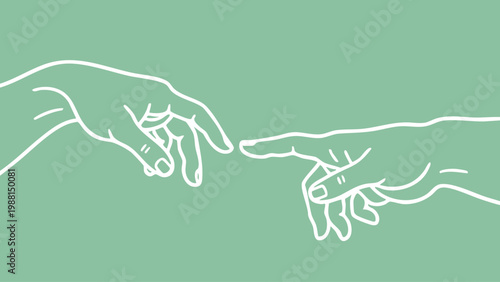 Creation of adam detail: hands nearly touching on green background