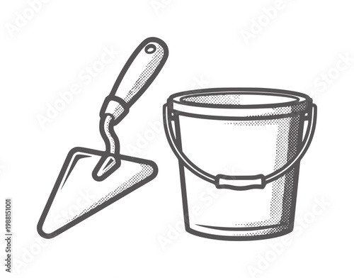 Trowel and bucket tools for construction and gardening