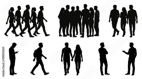 Silhouettes of people walking together.