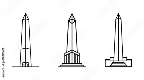 Minimalist Outlines of Obelisks in Black and White
