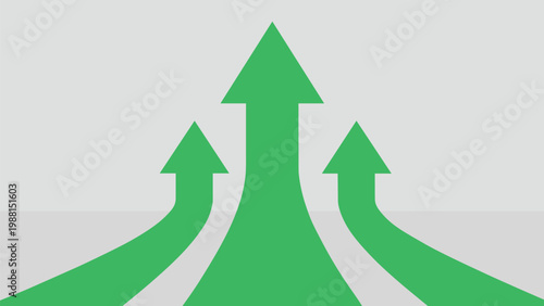 Rising green arrow. Green Arrow Symbolizing Upward Trend. Increasing financial profit, business grow up trend sign.  Business growth upward rising arrow. Vector illustration.