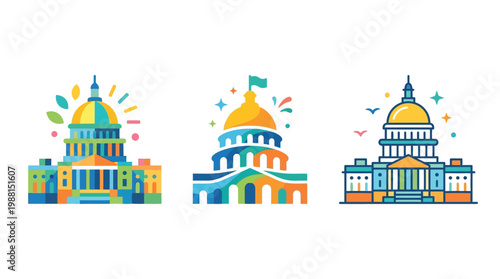 Colorful Stylized Capitol Buildings Set