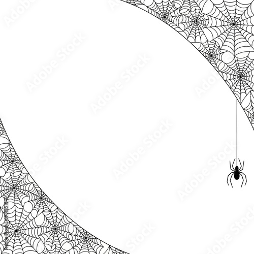 Halloween Spiderweb Frame with Hanging Spider Illustration.