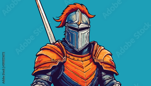 Illustration of a Knight in Shining Armor with Sword.