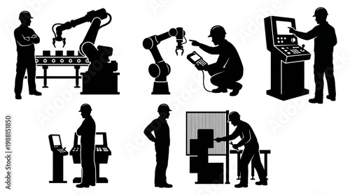 industrial workers and robots