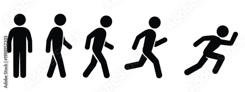 Person stand, walk and run icon set, human movement symbols in modern line style with editable stroke vector illustration, representing activity levels, motion tracking