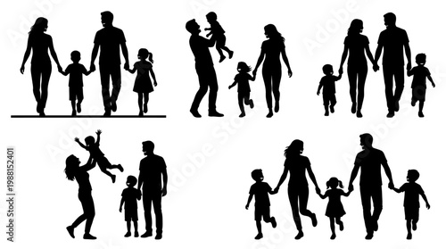 Black silhouettes of happy family members.