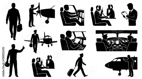 People traveling by airplane silhouette.
