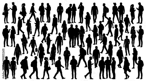 silhouettes of people walking, crowd of business people