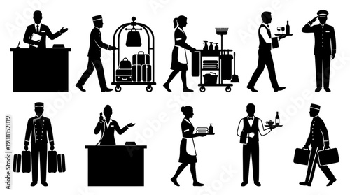 hotel staff icons, black silhouettes