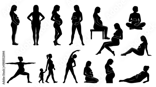 pregnant woman silhouette, pregnant women, yoga poses