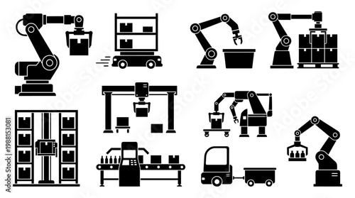 industrial robots and machinery icons