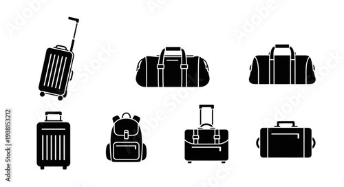 Collection of various travel bags and luggage icons.