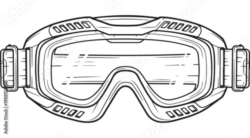 Protective sports goggles vector illustration in black and white line art style for coloring book or equipment design
