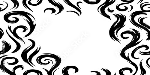 Seamless vector pattern of dynamic black brush strokes forming elegant swirls, loops, and flowing waves, hand-painted ink texture, monochrome, high contrast, minimalist, organic and fluid motion, clea