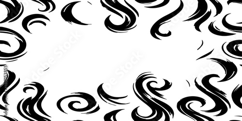 Quadro em tela Seamless vector pattern of dynamic black brush strokes forming elegant swirls, l