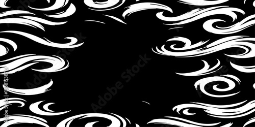 Tablou pe pânză Seamless vector pattern of dynamic black brush strokes forming elegant swirls, l
