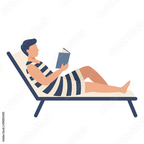 Person Enjoying Peaceful Leisure Moment Reading Book on Comfortable Lounge Chair During Summer Vacation