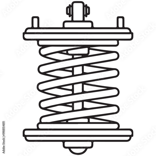 Automotive shock absorber coil spring assembly vector icon for mechanical engineering and car repair service