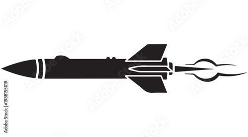 Missile silhouette flying with propulsion trail vector illustration for military defense and aerospace concepts
