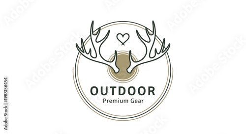 A circular logo featuring deer antlers, the word "OUTDOOR", and "Premium Gear" with a small heart, on a white background.