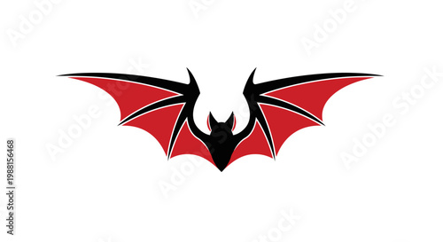 Stylized black bat with wide-spread red wings against a white background, featuring a gothic and spooky design.