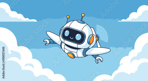 Canvastavla Robot Drone Flying Through Cloudy Sky.