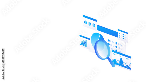 Tableau sur toile Isometric stock market data analysis with magnifying glass, business financial a