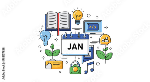 New Year Planning Calendar with Stationery.