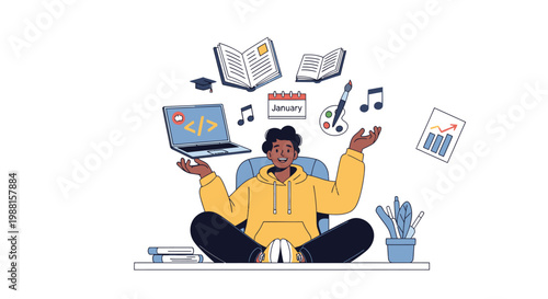 Man Surrounded by Media and Technology.