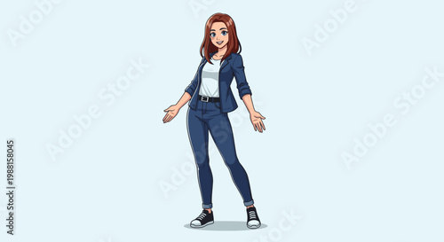 Female Character Standing in Business Attire.