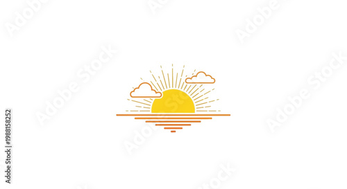 Sunrise illustration with clouds and rays.