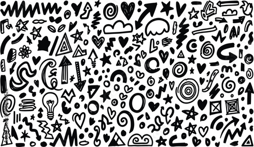 hand drawn doodle icons set for brainstorming and creative thinking on white background