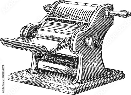 Vintage laundry wringer machine with hand crank for squeezing water from clothes