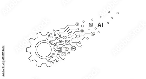 A gear turning into circuit board with AI.