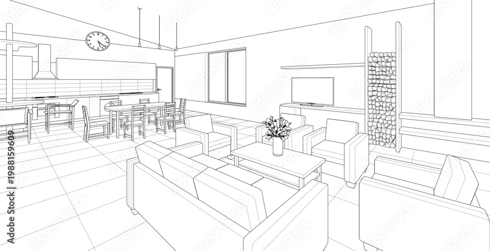 Fototapeta premium interior kitchen living room 3d illustration 