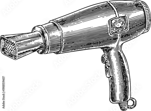 vintage hair dryer illustration retro styling tool with nozzle attachment handheld electric device for drying hair
