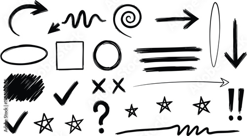 hand drawn doodle icons of creativity and problem solving process
