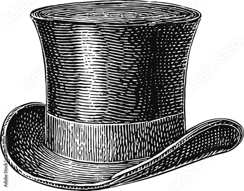 Vintage top hat illustration classic fashion accessory with tall crown and wide brim retro gentleman