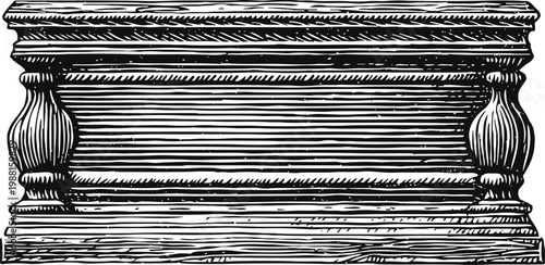 Ornate wooden casket with intricate carvings and decorative molding in vintage