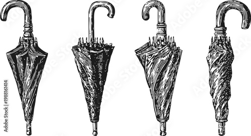 vintage umbrellas set four closed classic umbrellas with curved handles in different designs