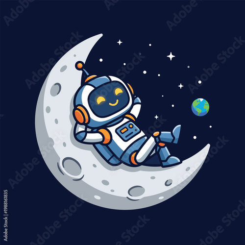 Relaxing Robot on the Moon in Space