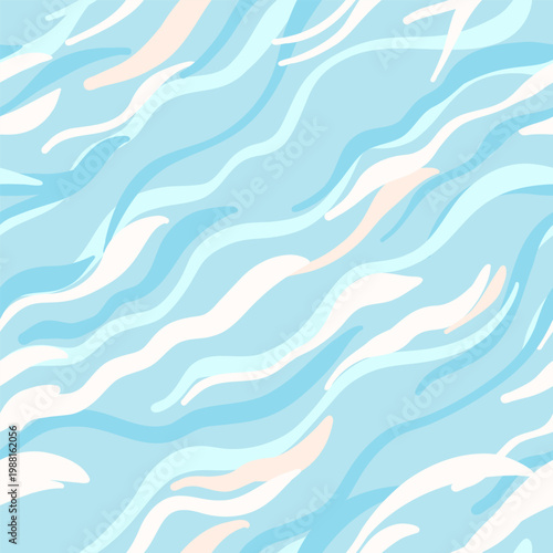 Soft blue abstract wavy pattern background with flowing pastel shapes, seamless design ideal for wallpaper, fabric, web, print, packaging, branding, social media, presentations and interior