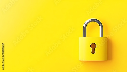 Minimalist Yellow Padlock on a Matching Bright Yellow Background