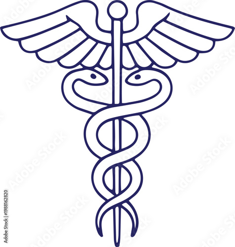 A medical caduceus symbol with wings and snakes.
