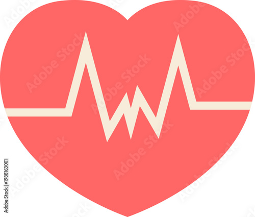 Heart icon with EKG pulse line representing medical health and vitality in a flat vector design