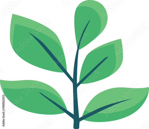 Green leaf branch icon depicting nature and growth in a flat design style