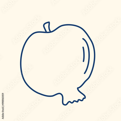 Ripe pomegranate, doodle style. A drawing of the sweet fruit, done in blue ink. Healthy organic food, easy to draw, vector graphics